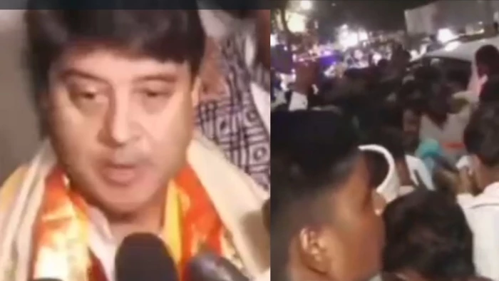 ग्वालियर रेलवे स्टेशन पर सिंधिया के समर्थकों की भीड़ में दबी बच्ची, रोती-बिलखती रही